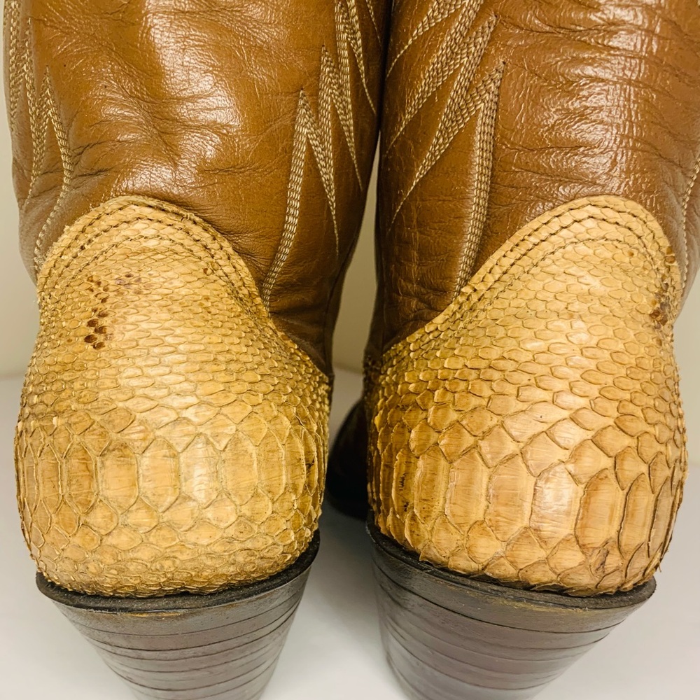 Vintage Nocona Brown and Tan Genuine Snakeskin Ladies Cowboy Boots SZ 7M! - Picture 6 of 11